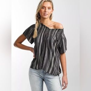 Daytrip off the shoulder gray smocked top in small